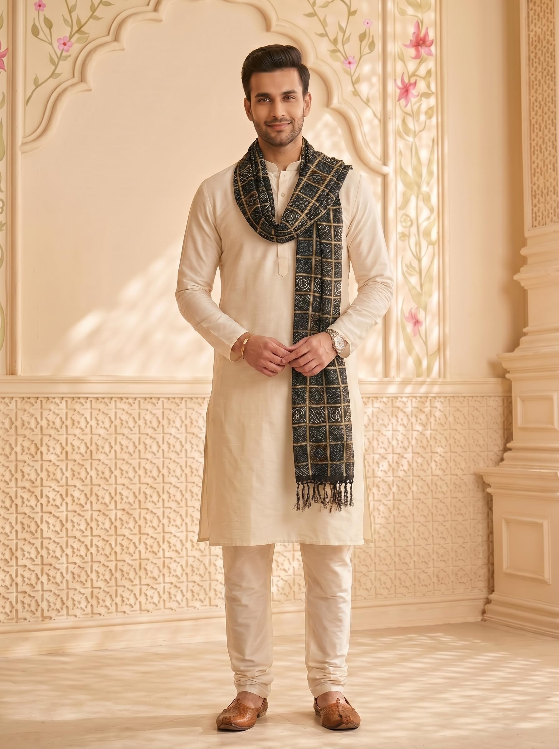 Chinnon Bandhani Dupatta for Men | Black - view 2