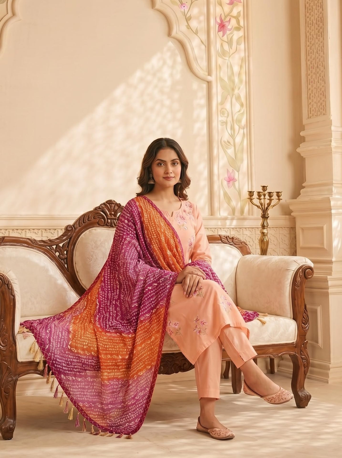 Chinnon Bandhani Dupatta for Women | Pink Orange - view 3