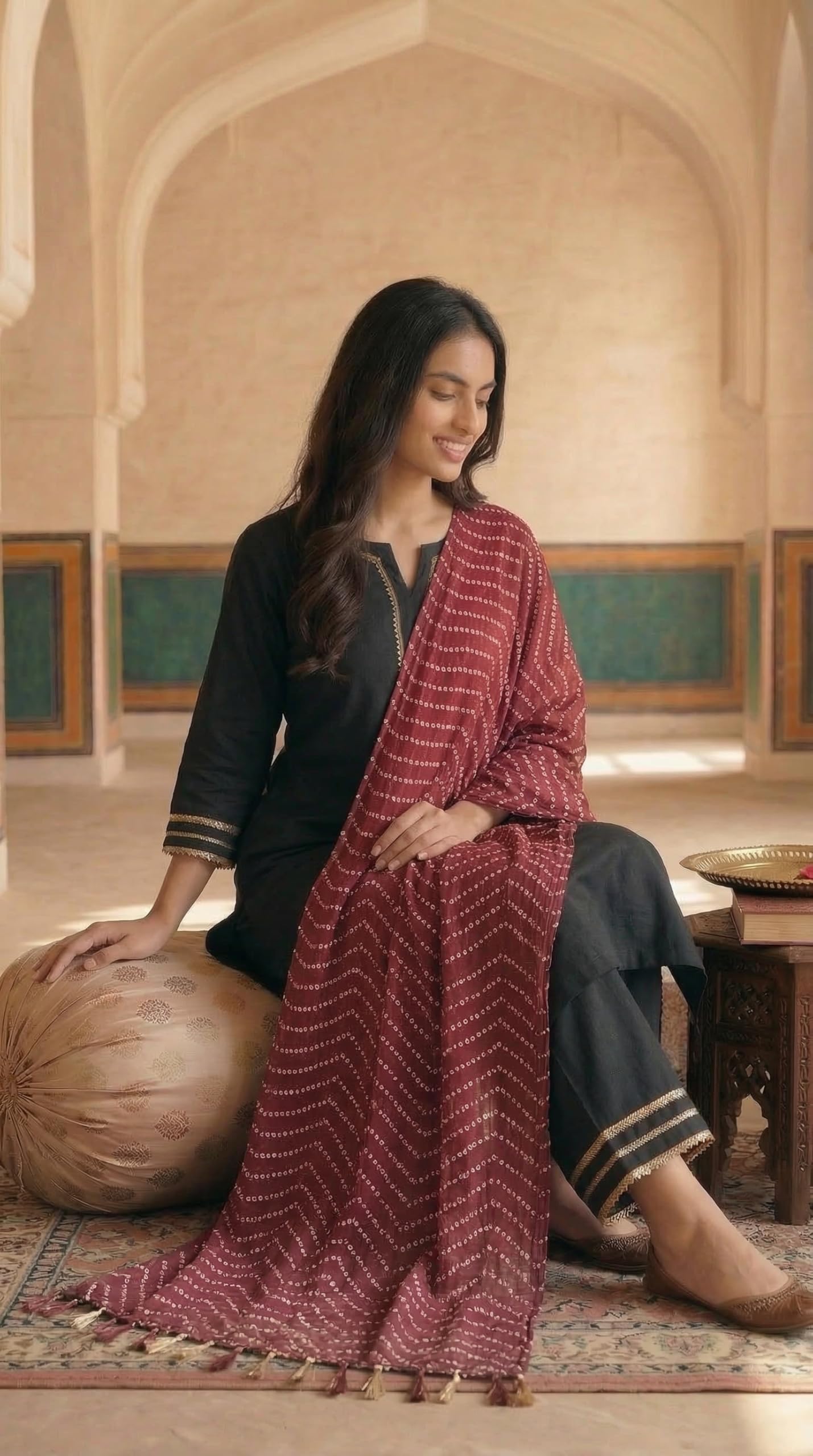 Printed Bandhani Dupatta for Women | Maroon - view 4