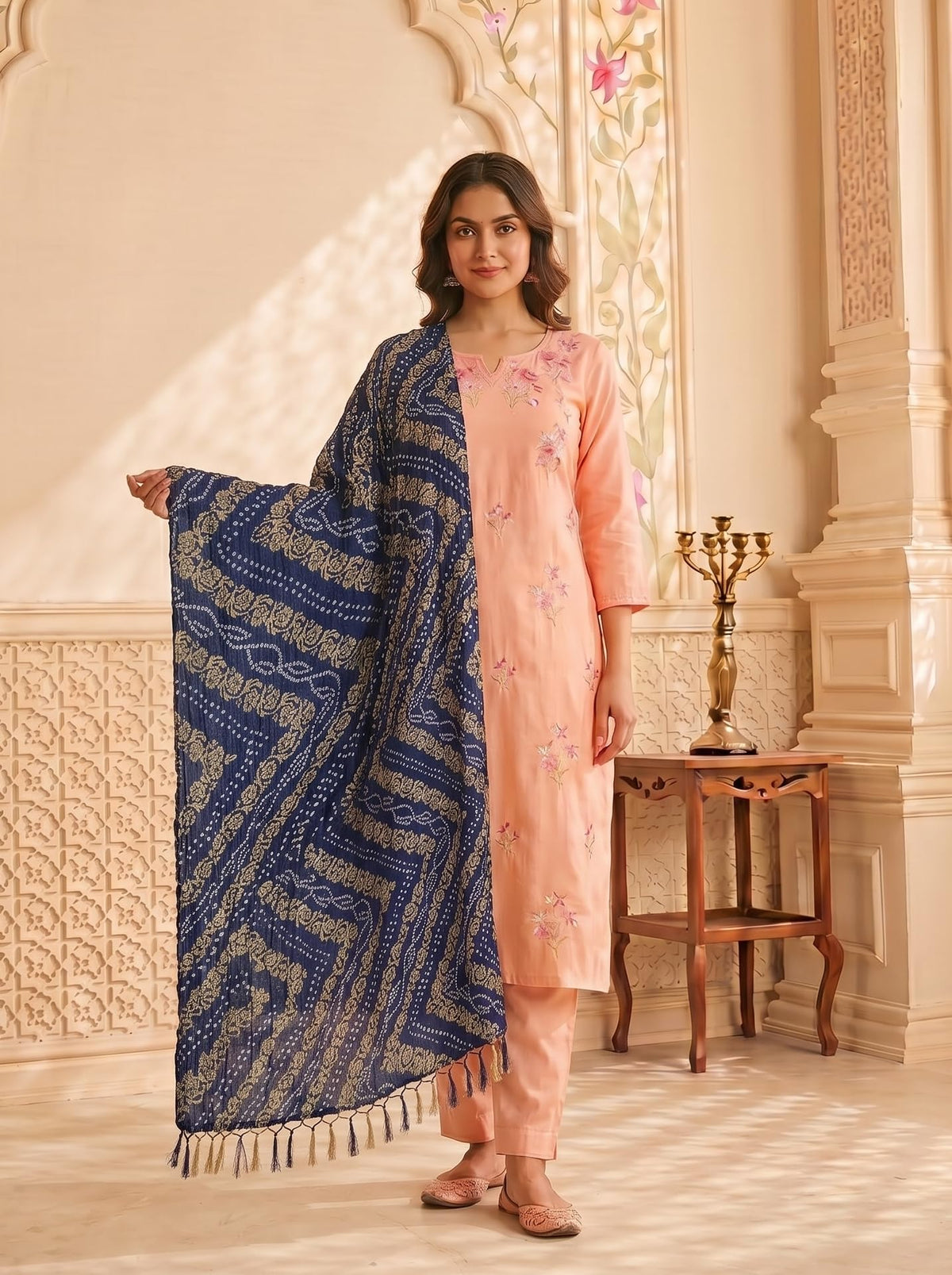 Chinnon Bandhani Dupatta for Women | Blue