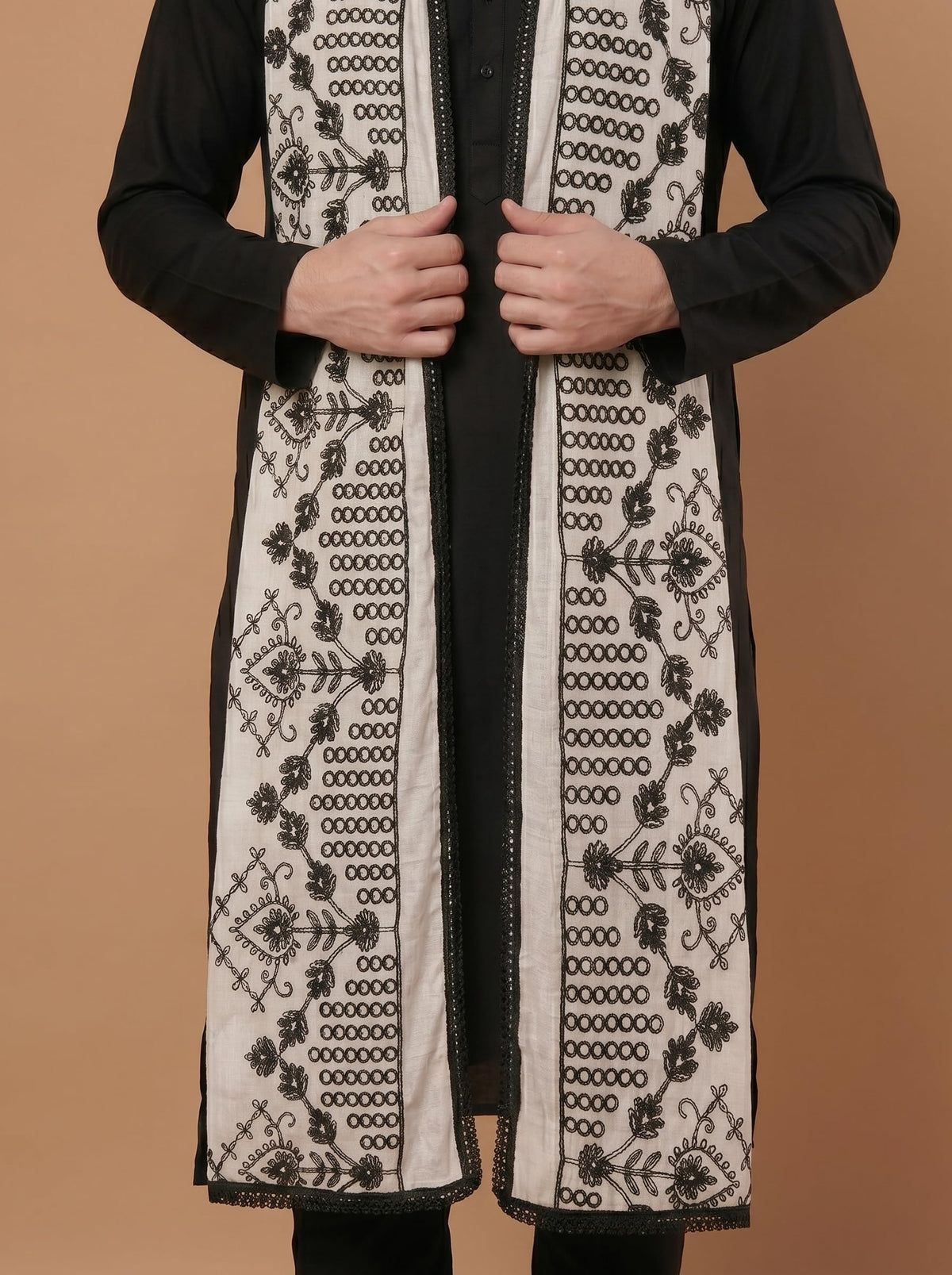 Pure Cotton Cross Embroidery Dupatta for Men | White - view 3