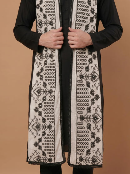 Pure Cotton Cross Embroidery Dupatta for Men | White - view 3