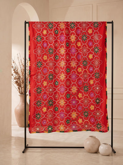 Pure Cotton Embroidered Phulkari Dupatta for Men | Red - view 6