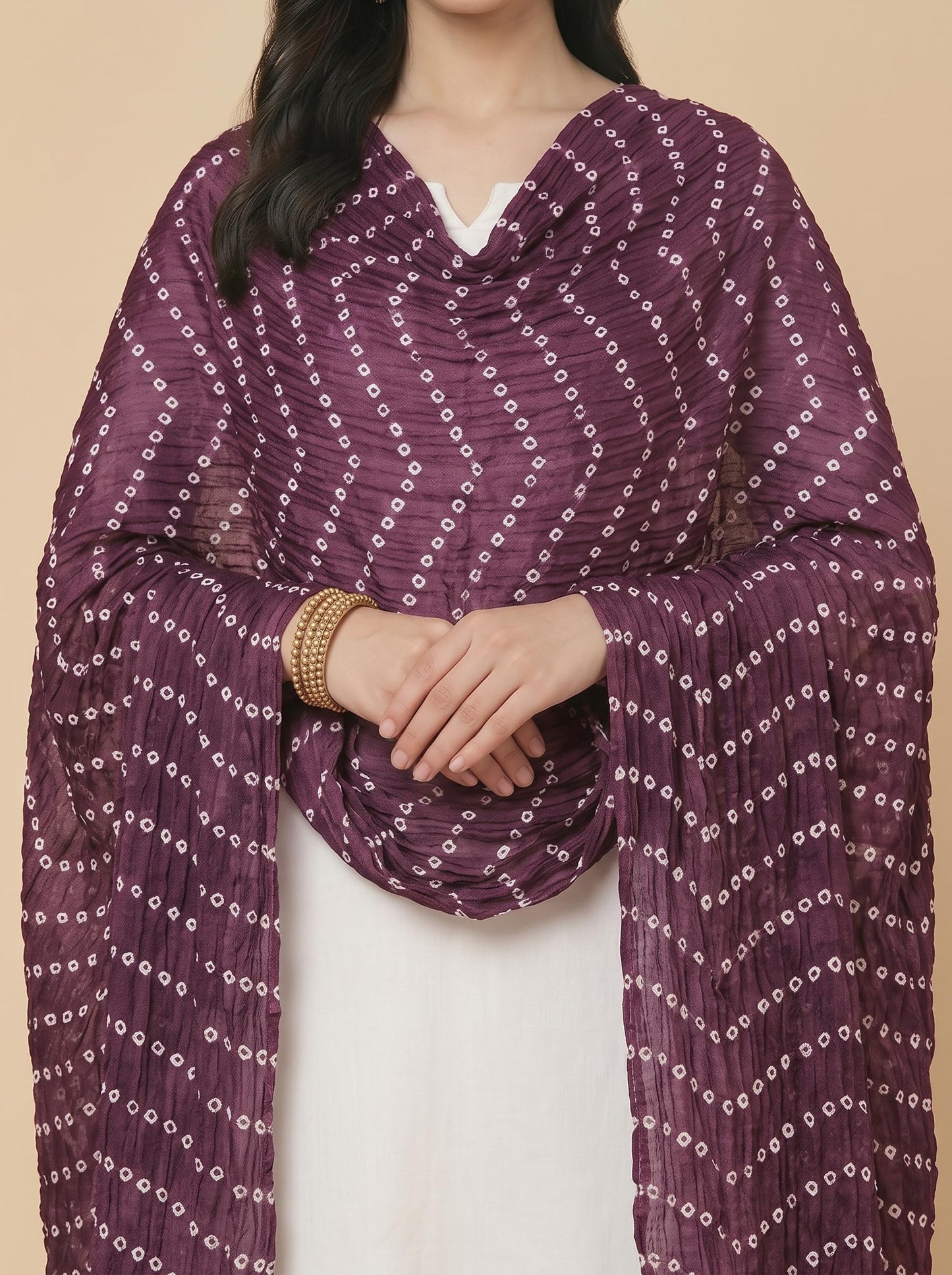 Printed Bandhani Dupatta for Women | Wine - view 6