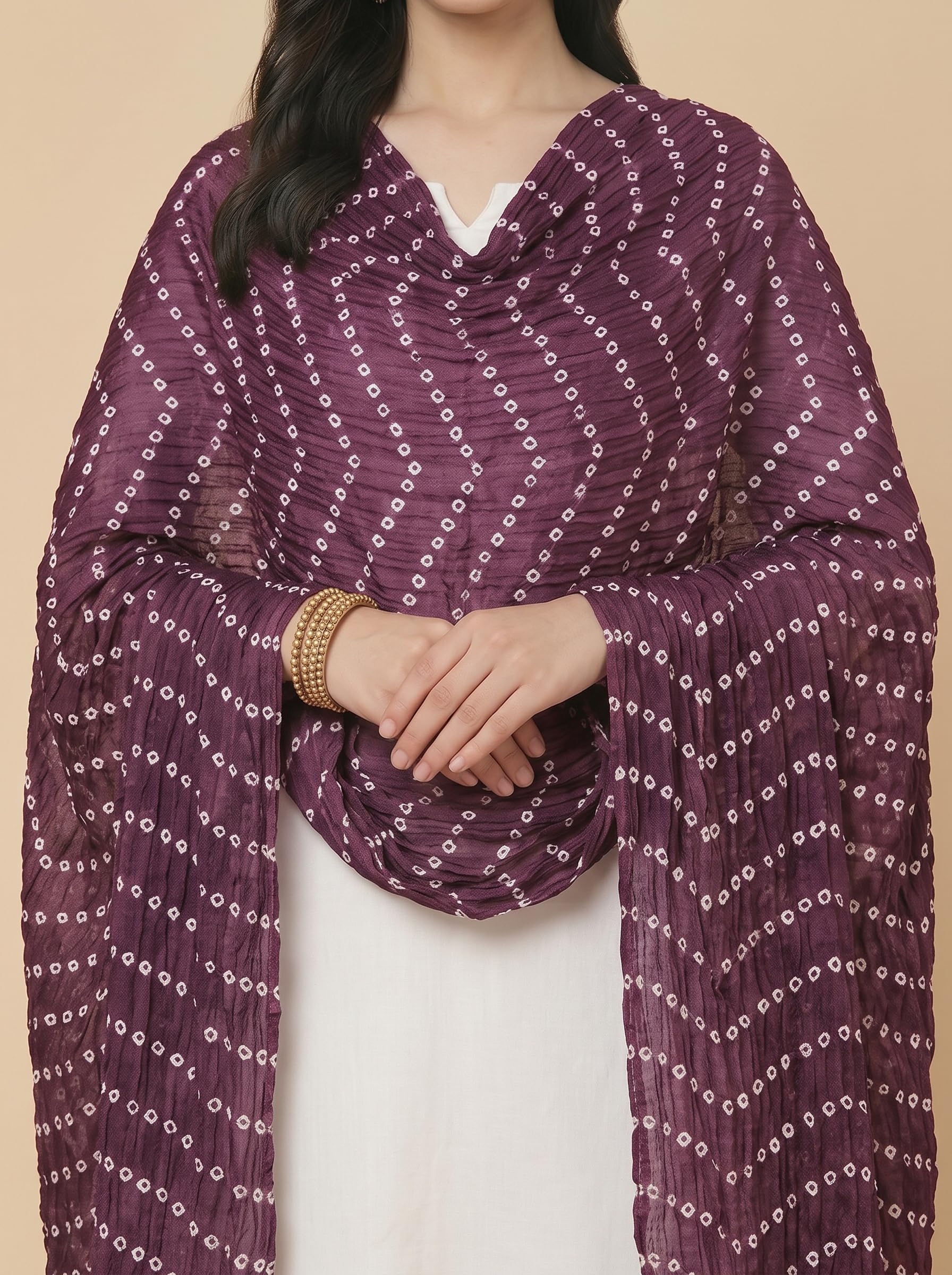 Printed Bandhani Dupatta for Women | Wine - view 6