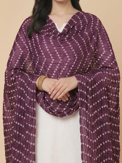 Printed Bandhani Dupatta for Women | Wine - view 6