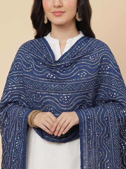 Printed Bandhani Dupatta for Women | Navy Blue - view 6
