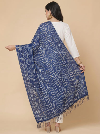 Printed Bandhani Dupatta for Women | Navy Blue - view 2