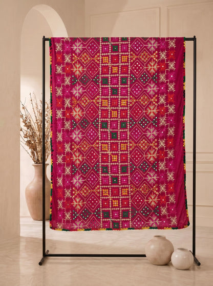 Pure Cotton Embroidered Phulkari Dupatta for Men | Pink - view 6