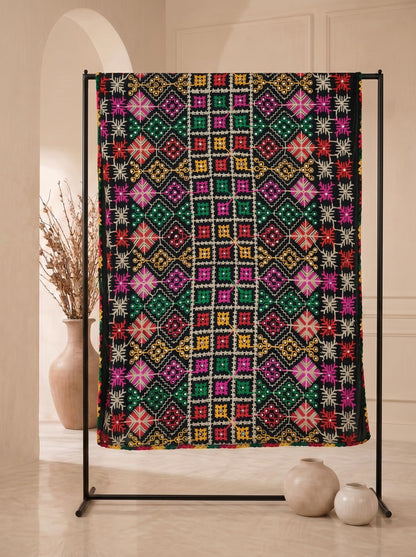 Pure Cotton Embroidered Phulkari Dupatta for Men | Black - view 6