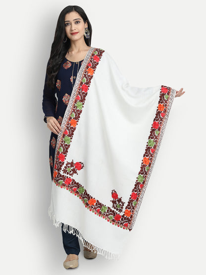 Women Aari Embroidered Stole | White