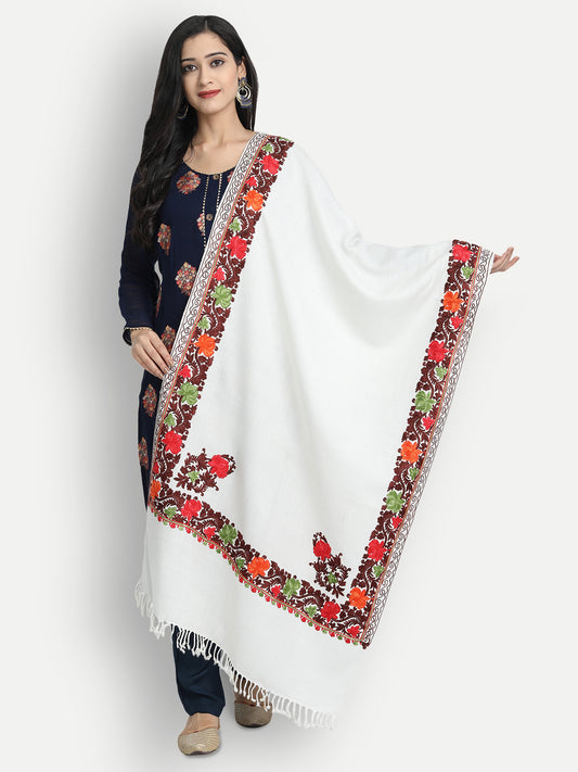 Women Aari Embroidered Stole | White