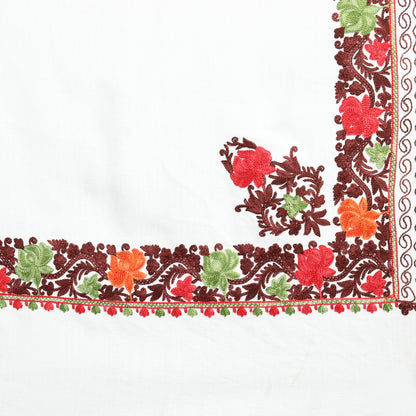 Women Aari Embroidered Stole | White