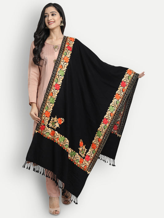 Women Aari Embroidered Stole | Black