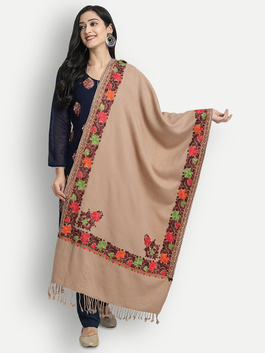Women Aari Embroidered Stole | Brown