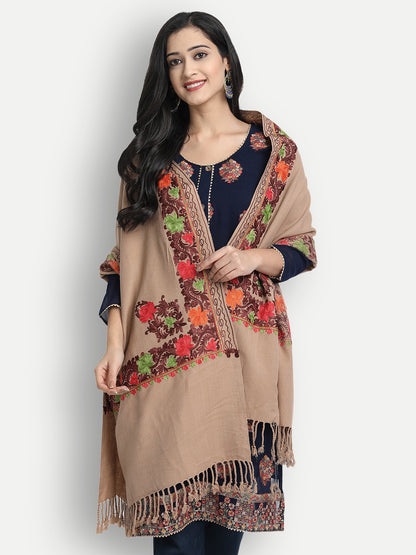 Women Aari Embroidered Stole | Brown