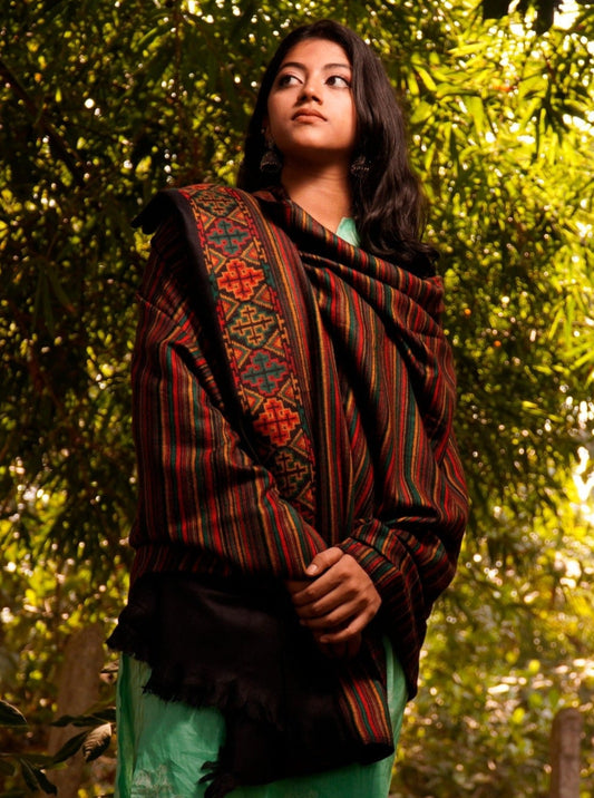 Kullu Stripes Himalayan Shawl for Women| Black