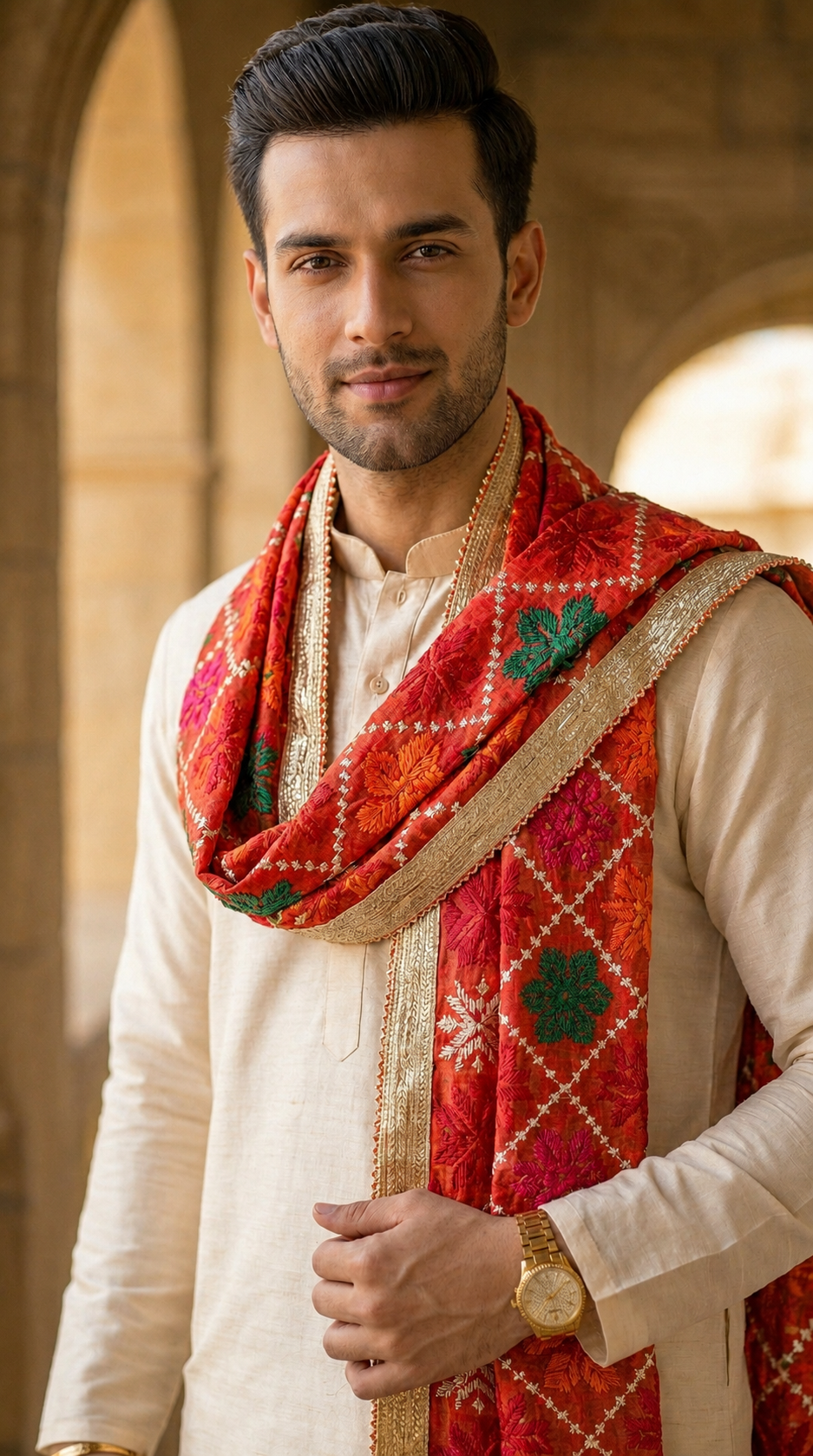 Punjabi Phulkari Dupatta for Men with Heavy Embroidery | Multicolor