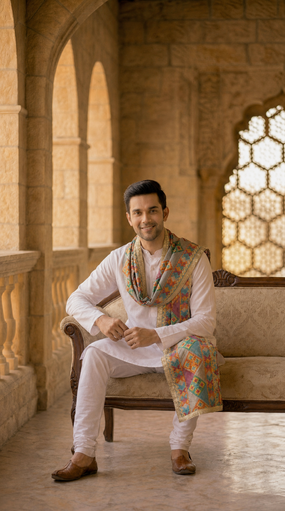 Punjabi Bagh Phulkari Dupatta for Men with Heavy Embroidery | Multicolor