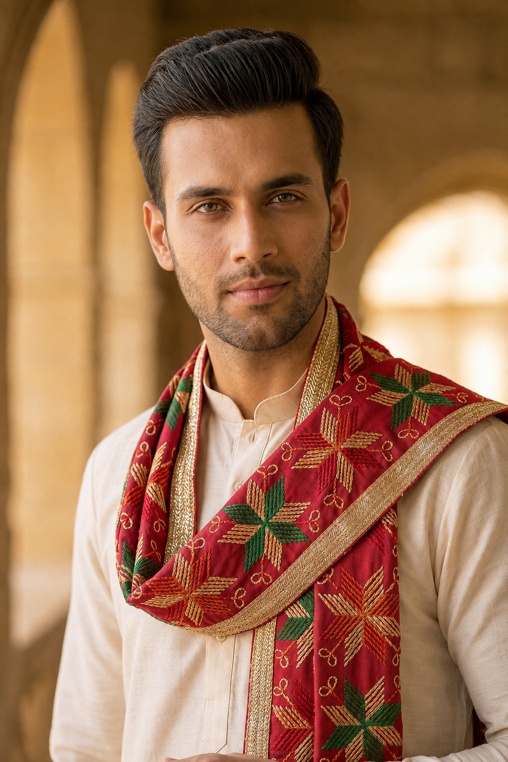 Punjabi Phulkari Dupatta for Men with Heavy Embroidery | Multicolor