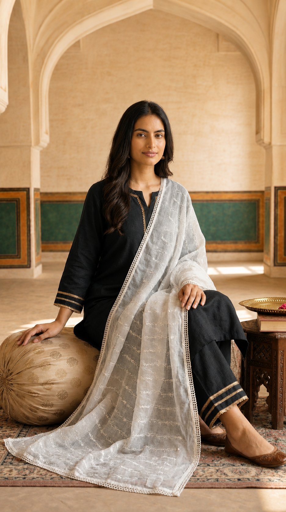 Pure Cotton Self Embroidery Vine Dupatta for Women | White