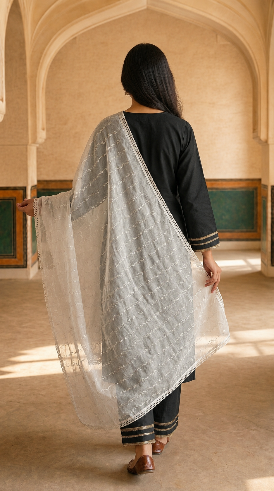 Pure Cotton Self Embroidery Vine Dupatta for Women | White