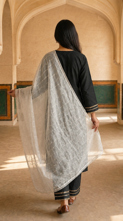 Pure Cotton Self Embroidery Vine Dupatta for Women | White