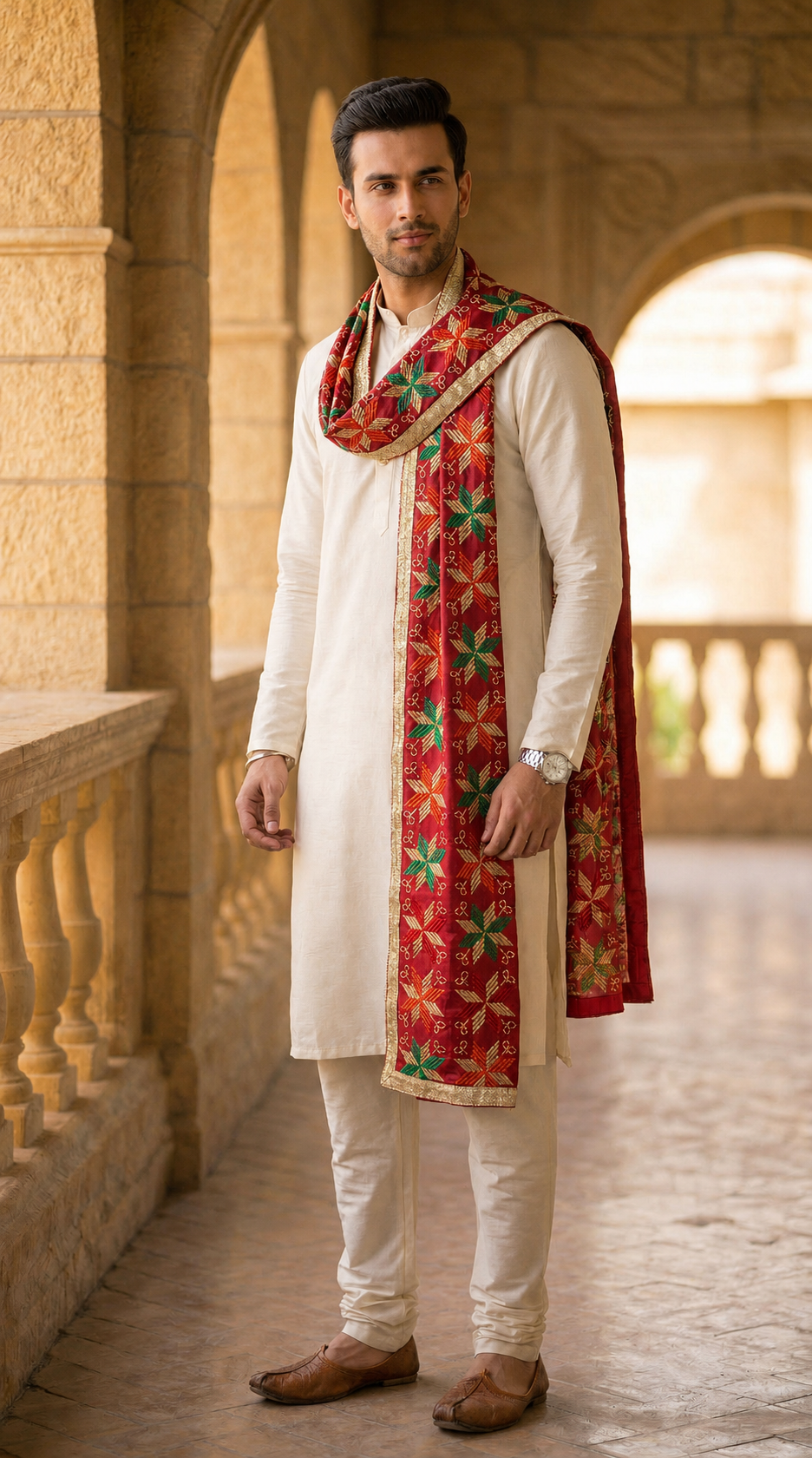 Punjabi Phulkari Dupatta for Men with Heavy Embroidery | Multicolor