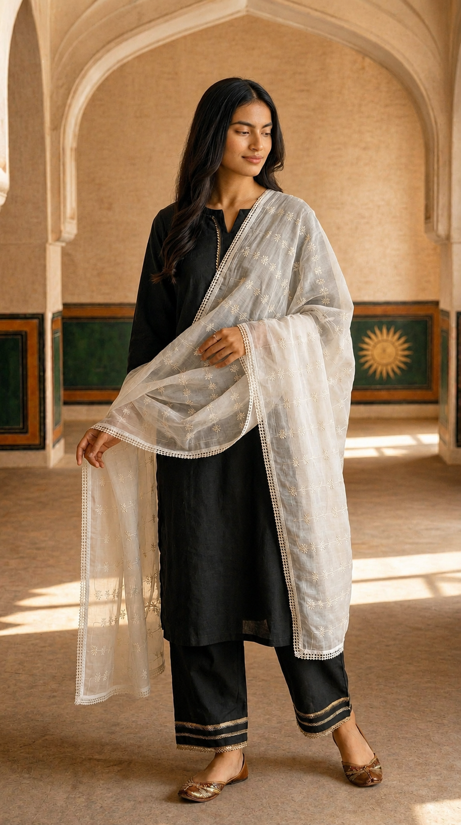 Pure Cotton Self Embroidery Floral Dupatta for Women | White