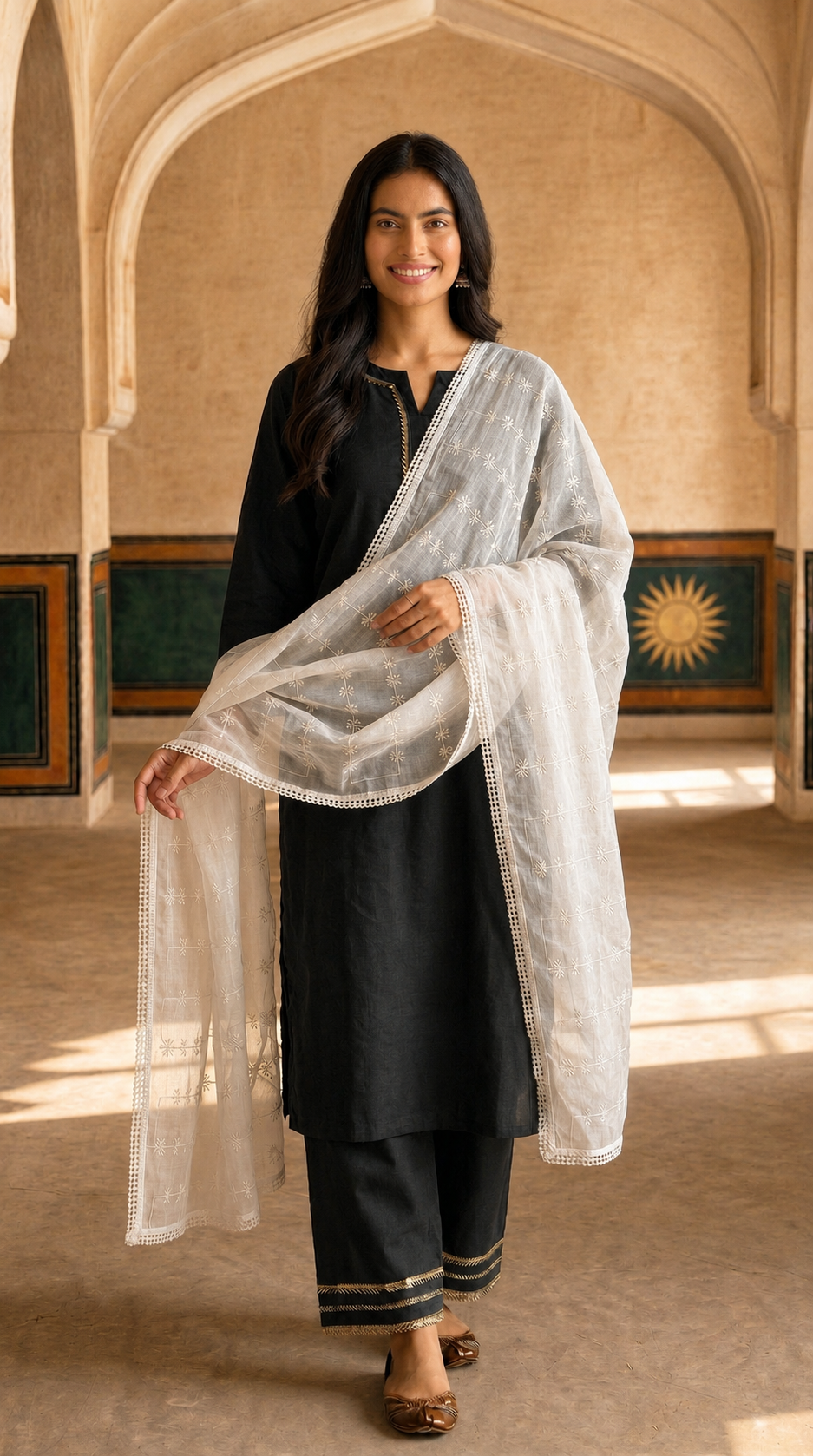 Pure Cotton Self Embroidery Floral Dupatta for Women | White