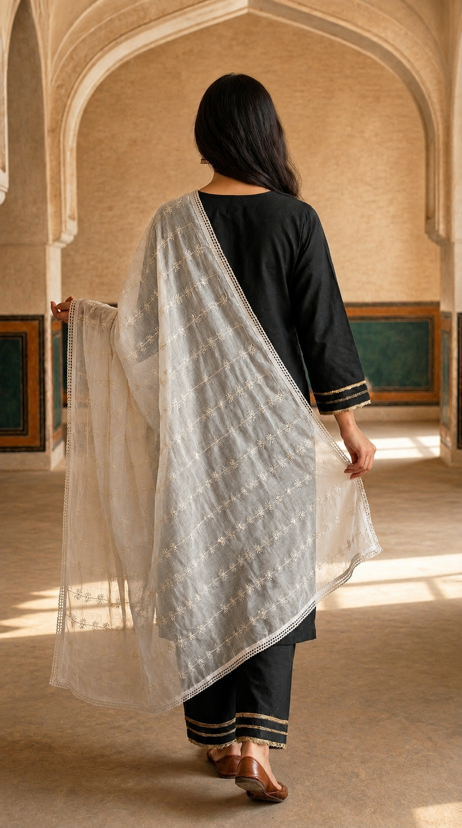 Pure Cotton Self Embroidery Floral Dupatta for Women | White