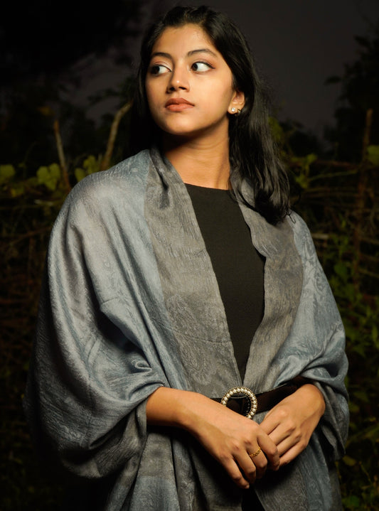 Ultra Soft Fine-Wool Woven Stole For Women | Grey
