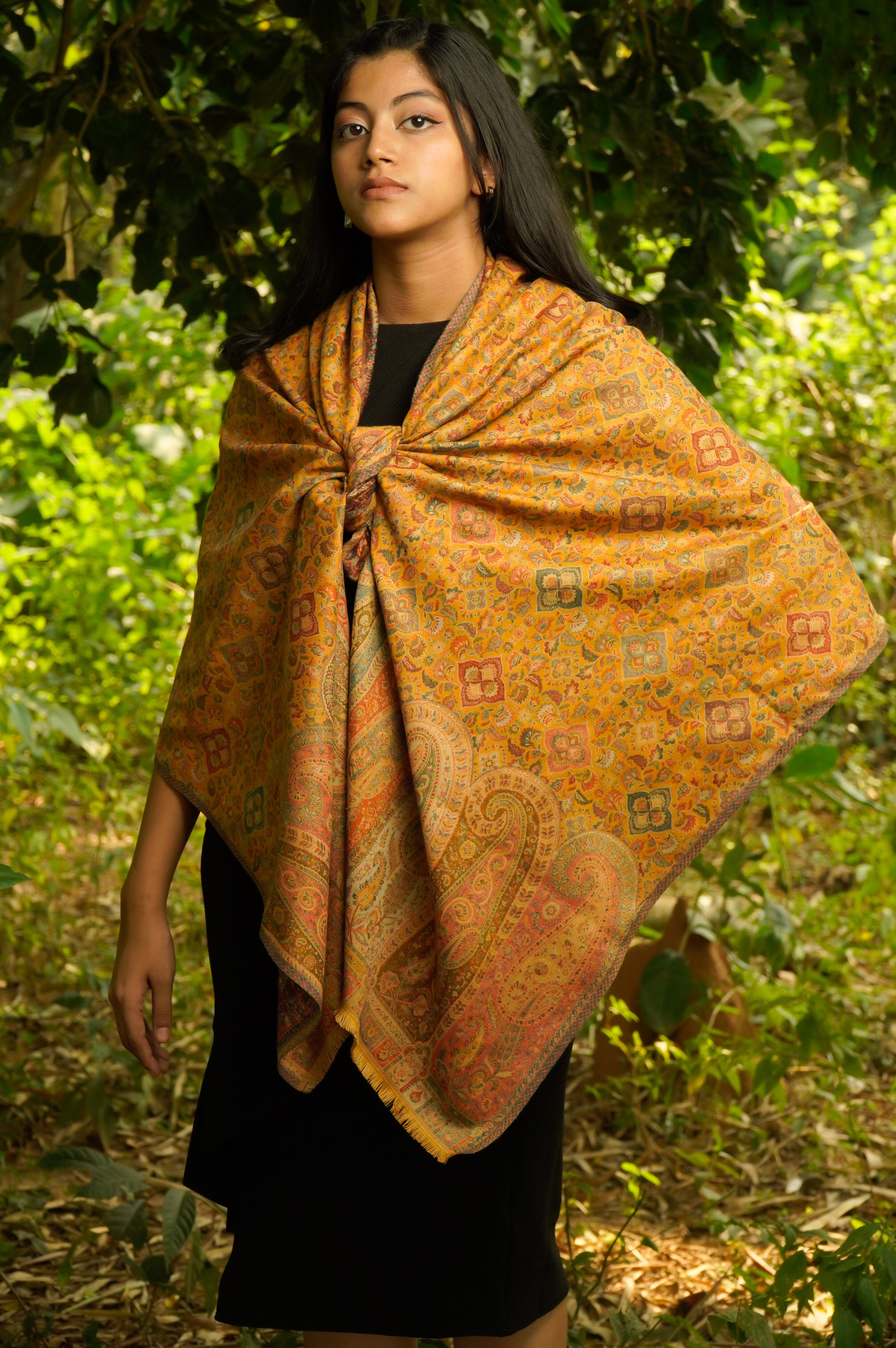 Kashmiri Kani Stole for Women in Paisley Jacquard Weaving | Mustard