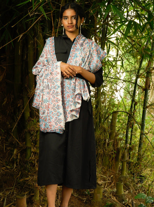 Kani Woven Shawl for Women in Paisley Design Weaving | White