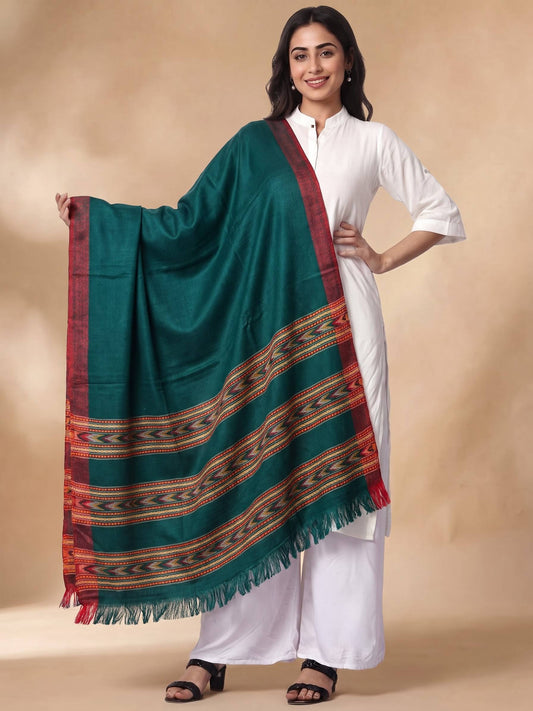 Kullu Patti Woolen Shawl for Women | Bottle Green