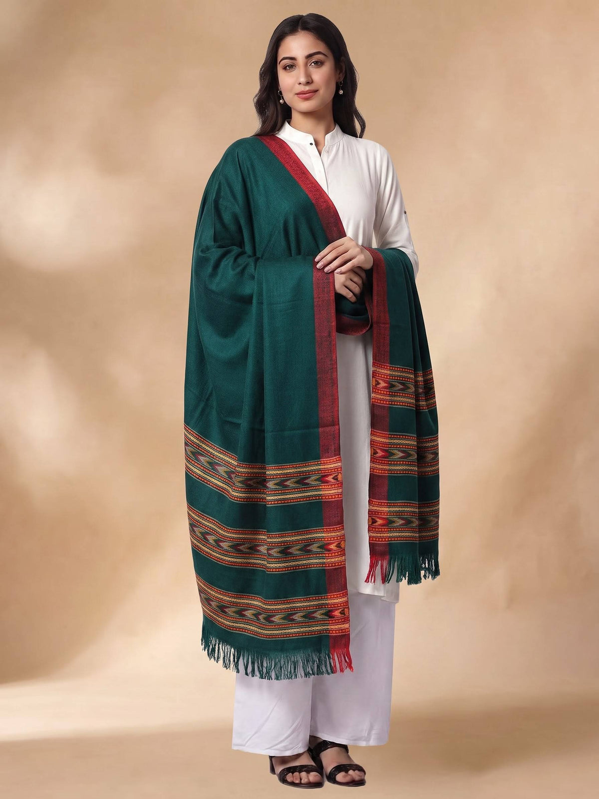 Kullu Patti Woolen Shawl for Women | Bottle Green
