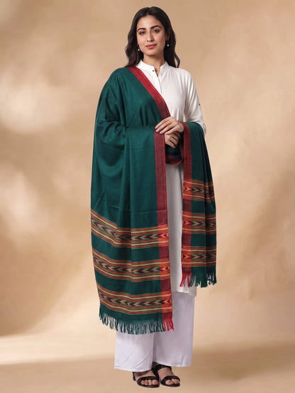 Kullu Patti Woolen Shawl for Women | Bottle Green