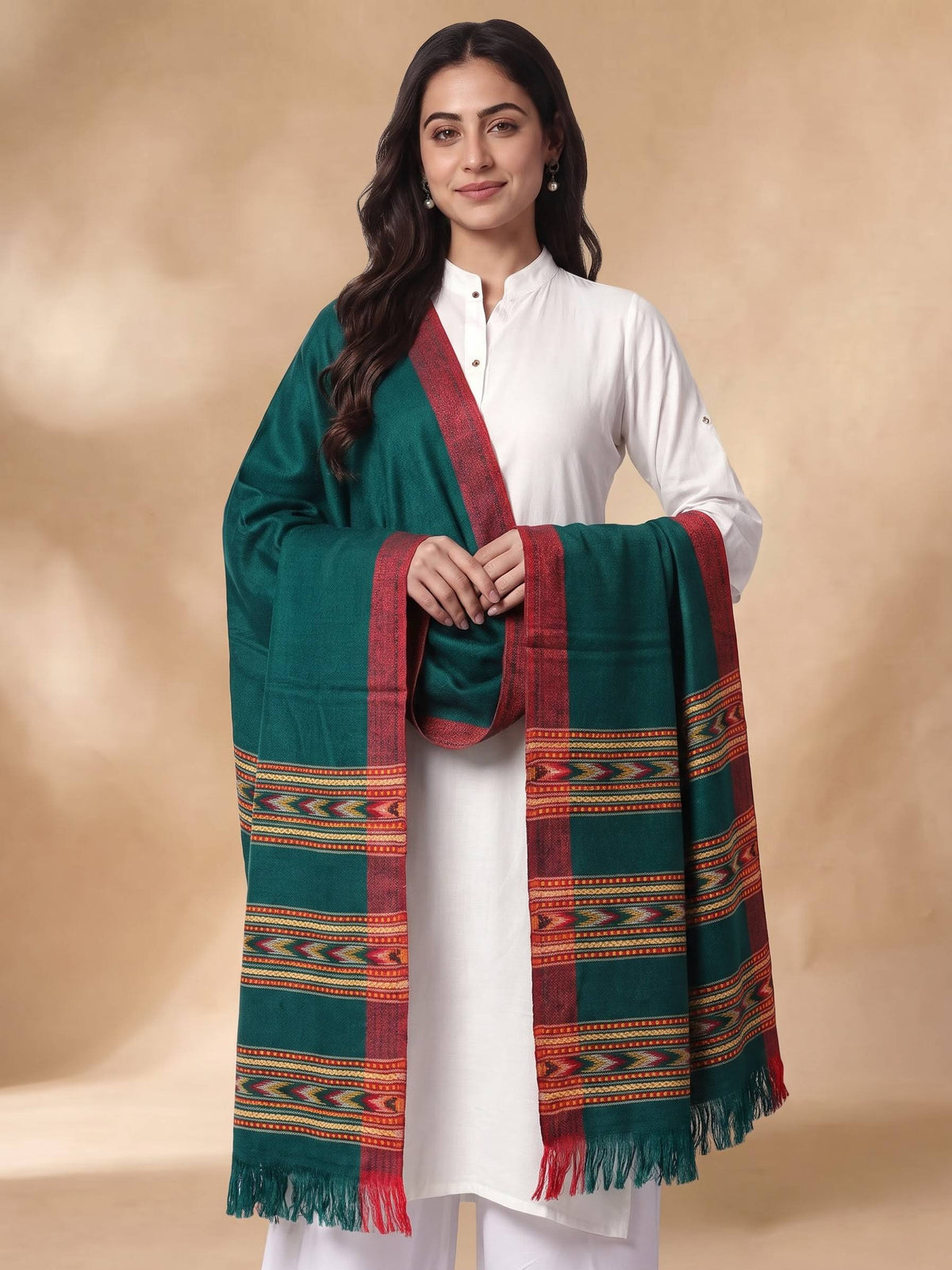 Kullu Patti Woolen Shawl for Women | Bottle Green