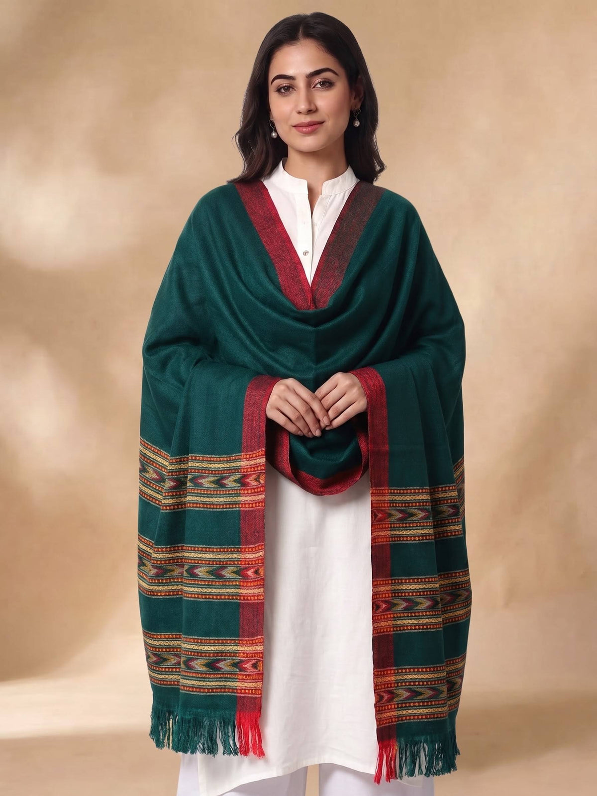 Kullu Patti Woolen Shawl for Women | Bottle Green