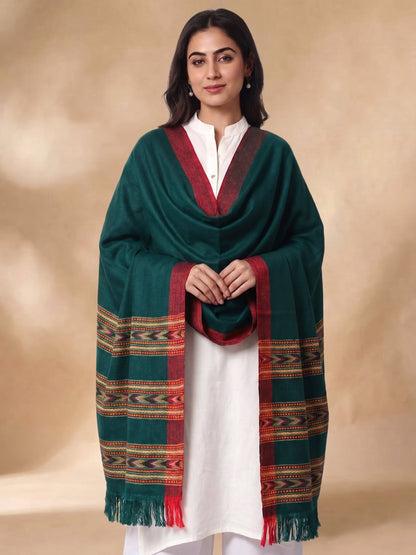 Kullu Patti Woolen Shawl for Women | Bottle Green