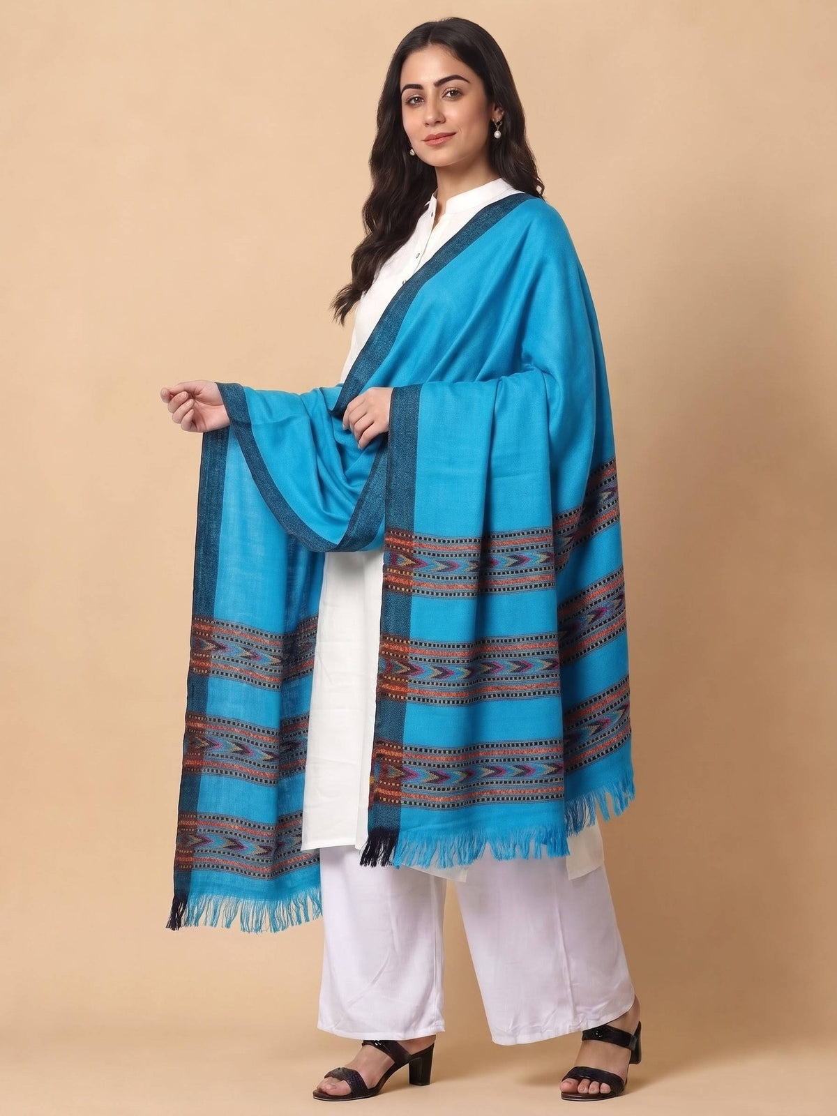 Kullu Patti Woolen Shawl for Women | Firozi