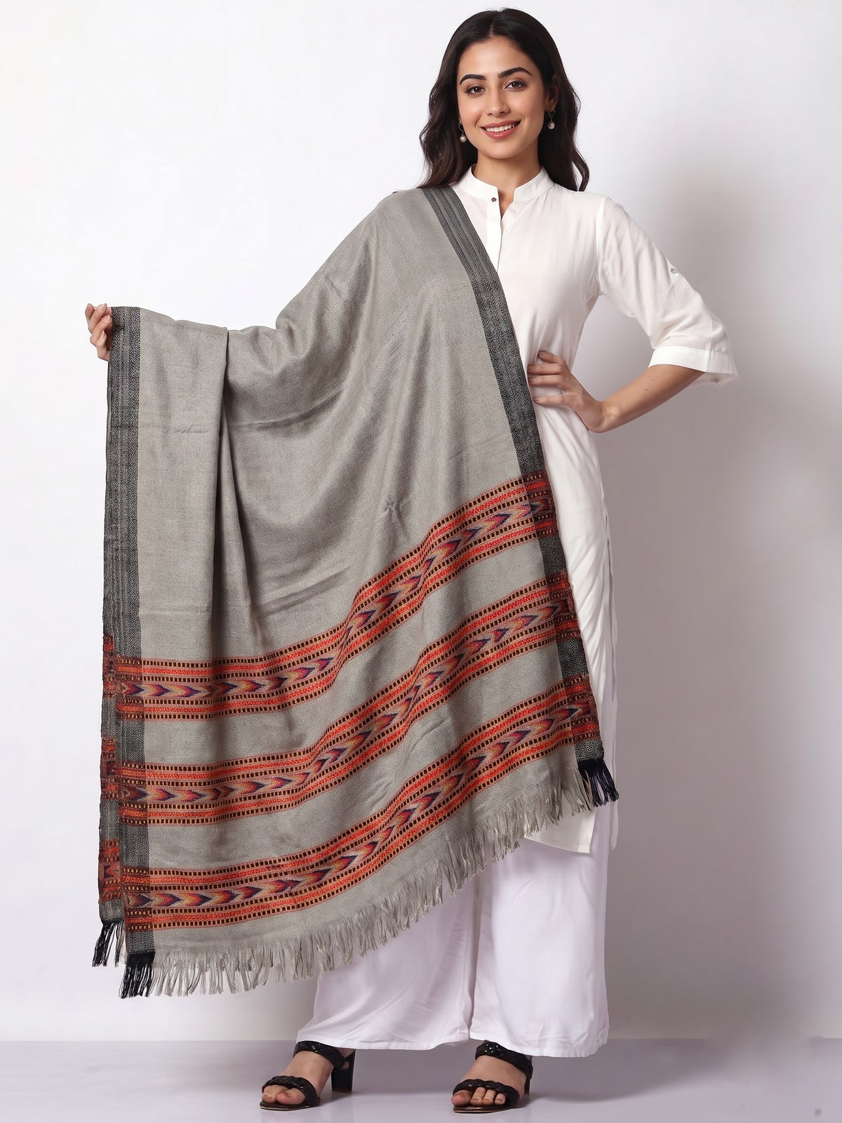 Kullu Patti Woolen Shawl for Women | Grey