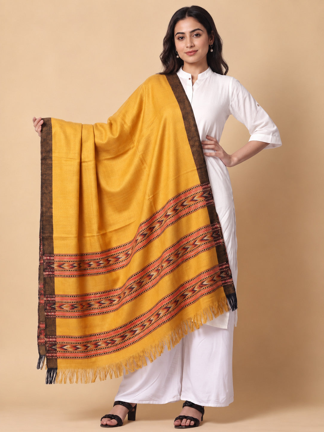 Kullu Patti Woolen Shawl for Women | Mustard