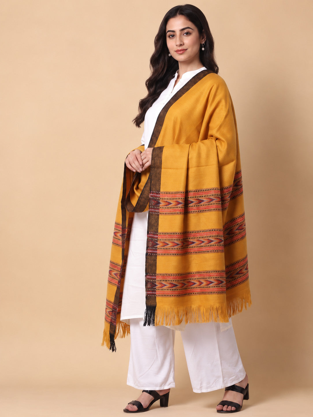 Kullu Patti Woolen Shawl for Women | Mustard