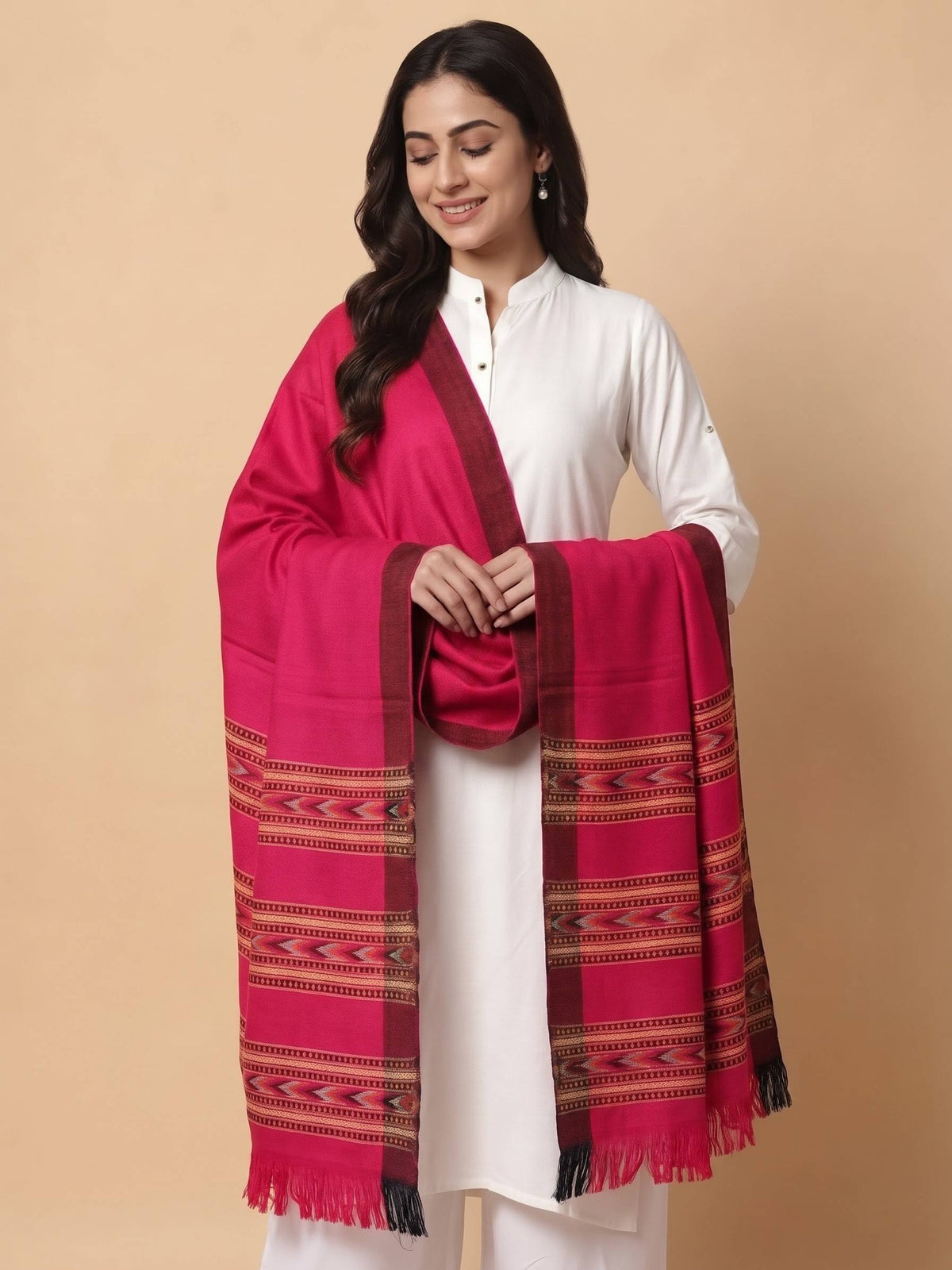 Kullu Patti Woolen Shawl for Women | Rani Pink