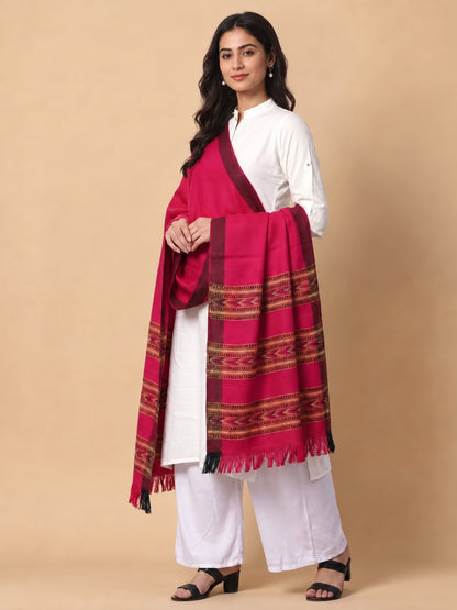 Kullu Patti Woolen Shawl for Women | Rani Pink