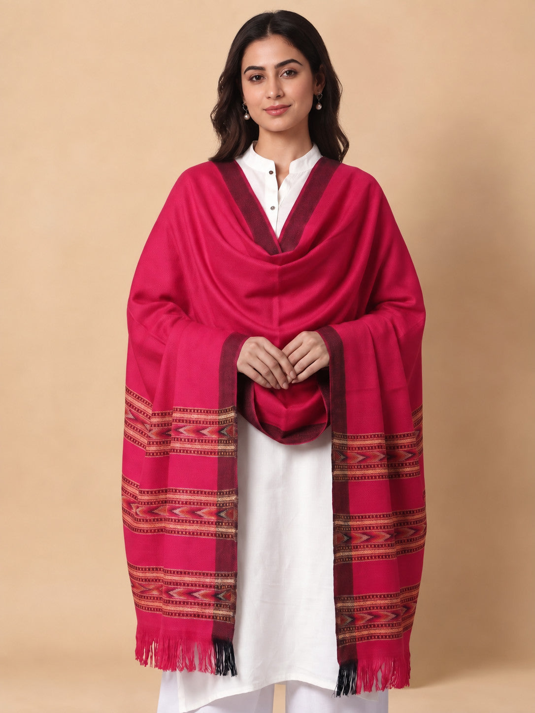 Kullu Patti Woolen Shawl for Women | Rani Pink