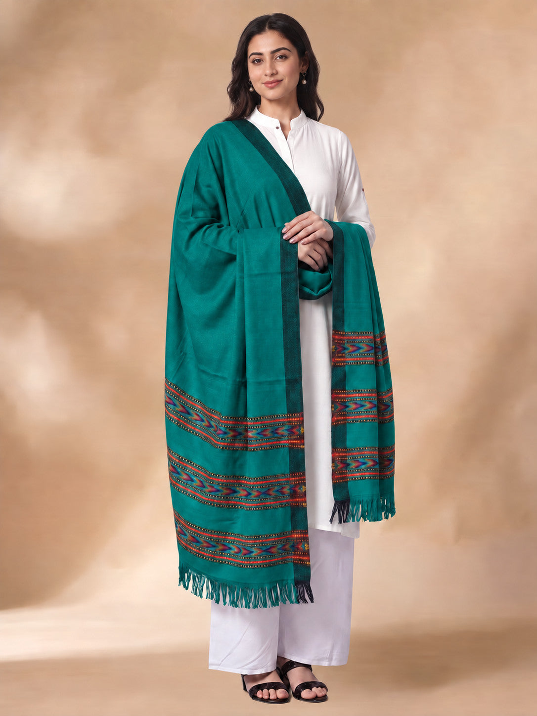 Kullu Patti Woolen Shawl for Women | Sea Green