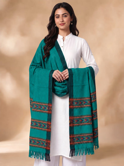 Kullu Patti Woolen Shawl for Women | Sea Green