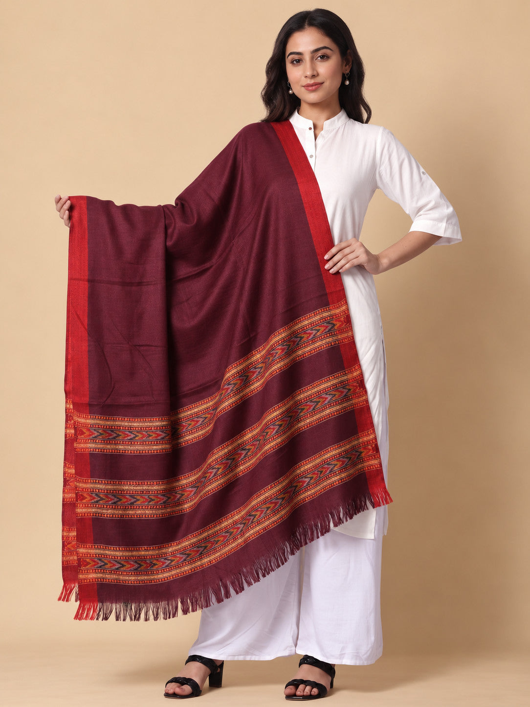 Kullu Patti Woolen Shawl for Women | Wine